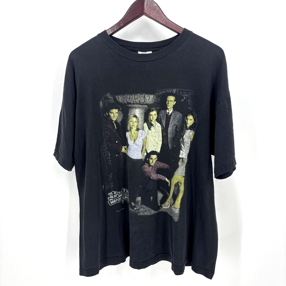 Vintage 1998 Buffy The Vampire Slayer Cast Fox TV T-Shirt XL Blue Grape Drama